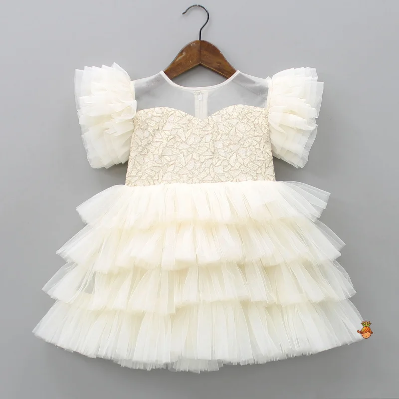 Pre Order: Multi Layered Off White Dress