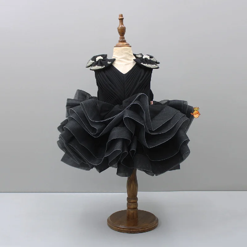 Pre Order: Multicolour Ruffle Net Black Dress