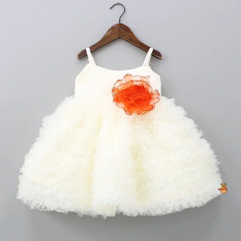 Pre Order: Off White Frilly Ruffled Strappy Dress