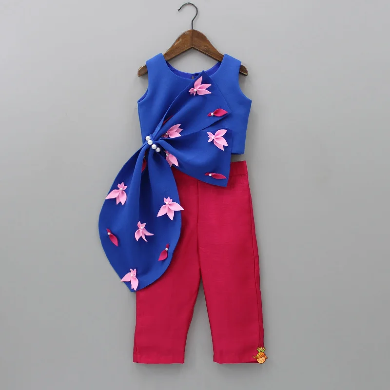 Pre Order: Oversized Bowie Royal Blue Stylish Top And Fuchsia Pink Pant