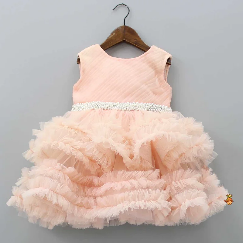 Pre Order: Pin Tuck Yoke Peach Net Dress