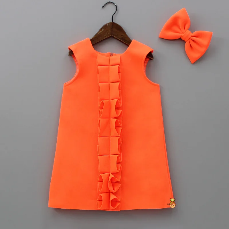 Pre Order: Pleated Ruffled Design Scuba Dress With Matching Bowie Hair Clip