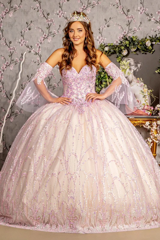 Strapless Bell Sleeve Two-Tone Ball Gown by GLS Gloria GL3234