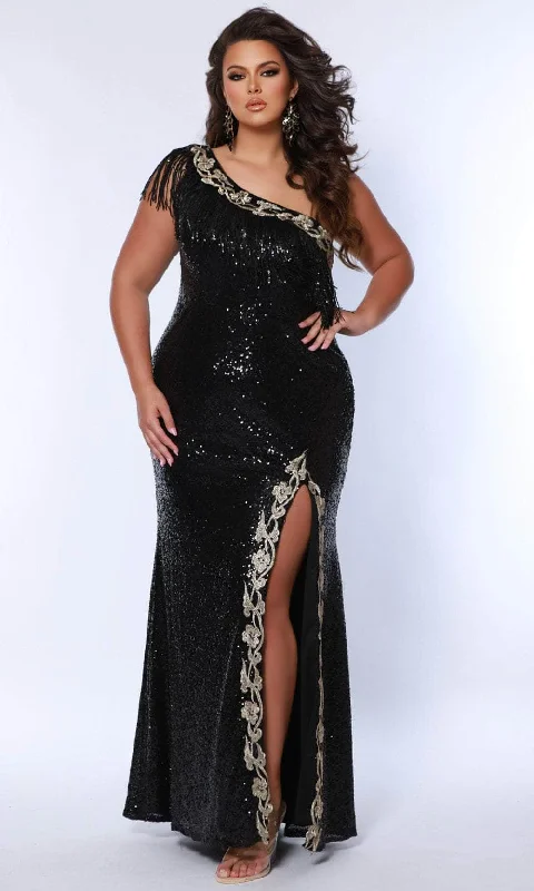 Sydney's Closet SC7391 - One-Shoulder Fringe Embellished Gown