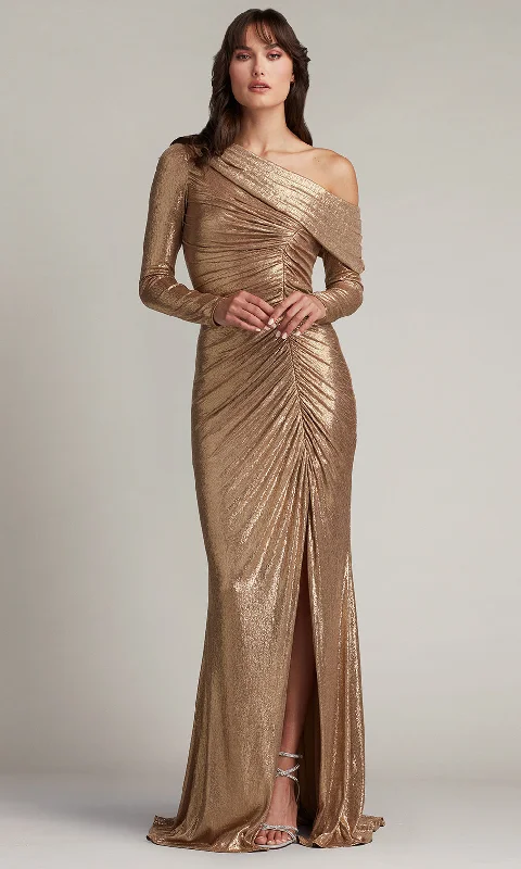 Tadashi Shoji BSJ24030L - Faina Metallic Sheath Gathered Slit Gown