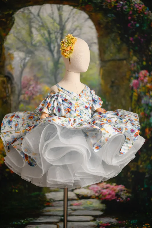 "Watercolor Posy" petal Length Dress ( 5 Year - 6 Year)