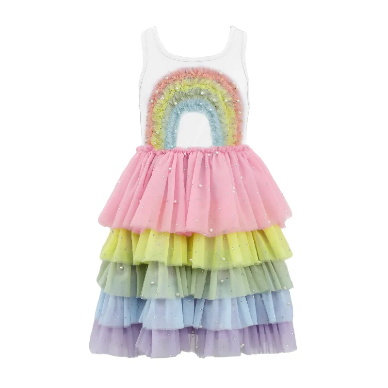 3D Rainbow White Tank Dress