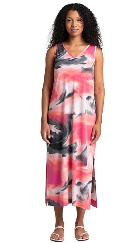 Reversible Slit Tank Marble Print Dress. Style SI28160PMP