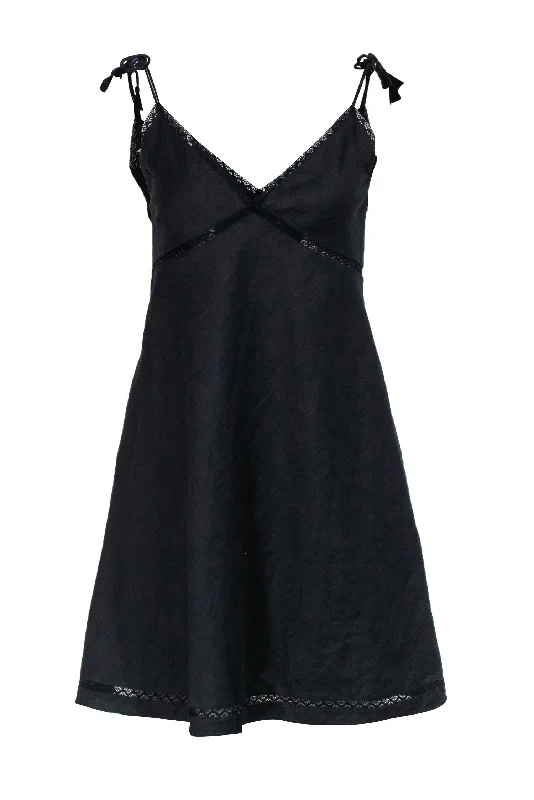 Theory - Black Linen Blend Sleeveless Lace Trim Dress Sz 0