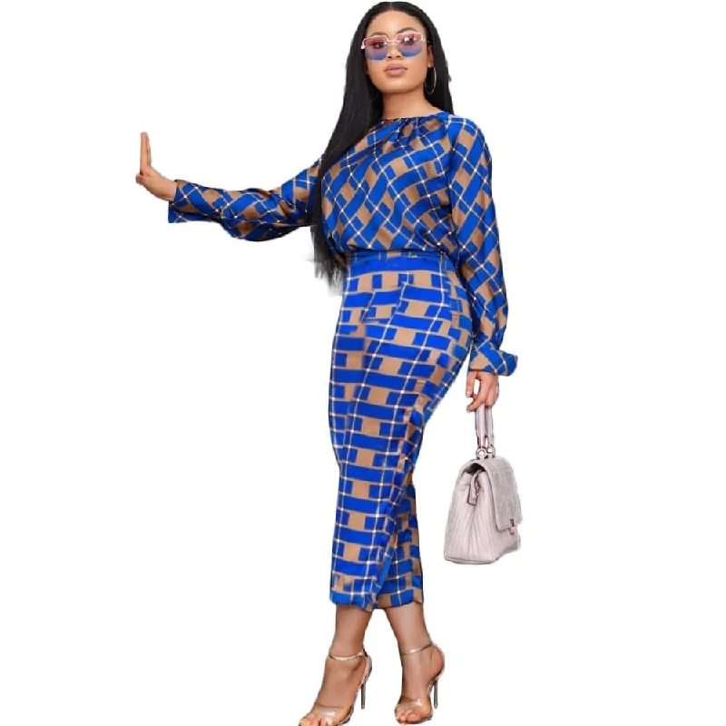 Samantha Long Sleeves Loose T-Shirt Checked Pants Suit