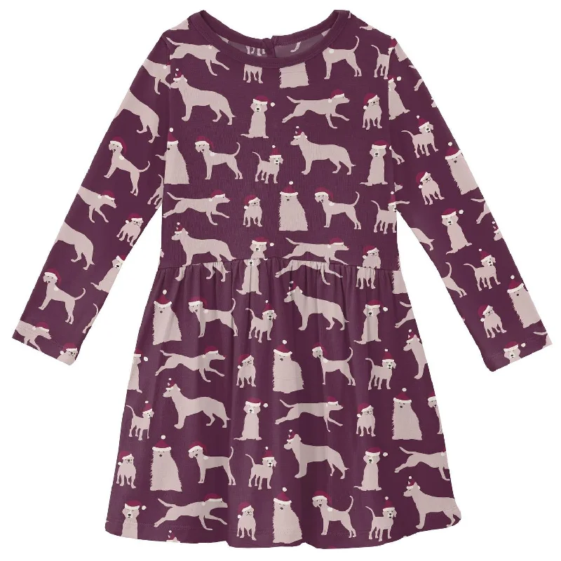 Girls' Bamboo Print Long Sleeve Twirl Dress In Melody Santa Dogs