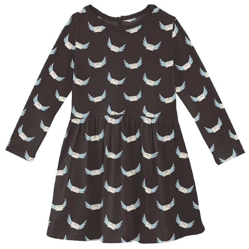 Girls' Bamboo Print Long Sleeve Twirl Dress In Midnight Email