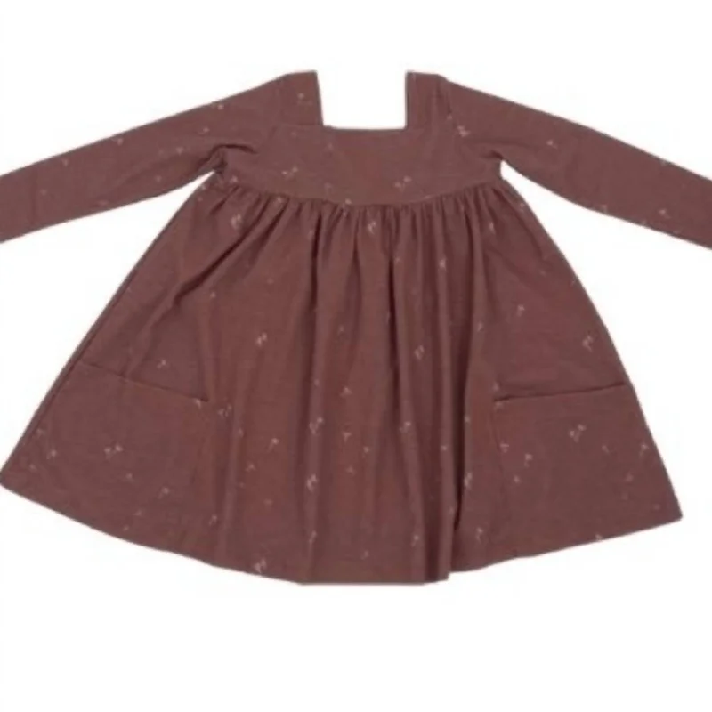 Girl's Long Sleeve Rylie Dress In Burgundy Dandelion