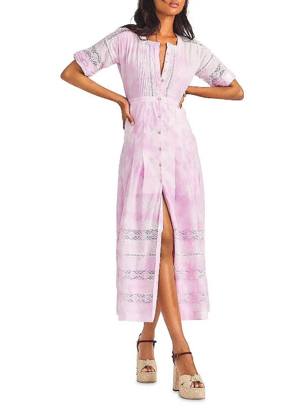 Petites Edie Womens Tie-Dye Long Shirtdress