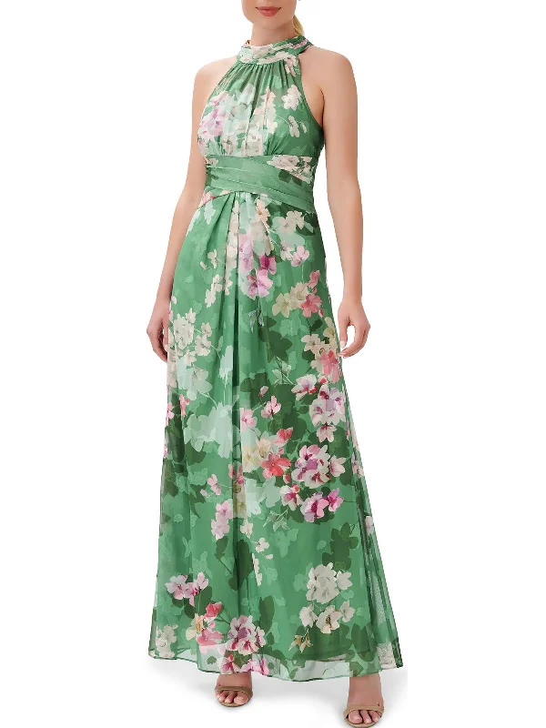 Womens Chiffon Maxi Halter Dress