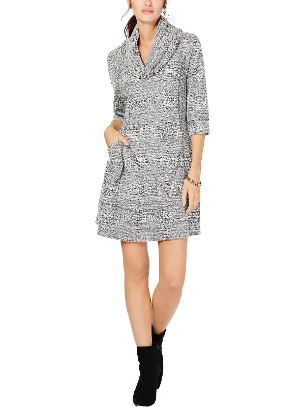 Petites Womens Cowlneck Comfy Sweaterdress