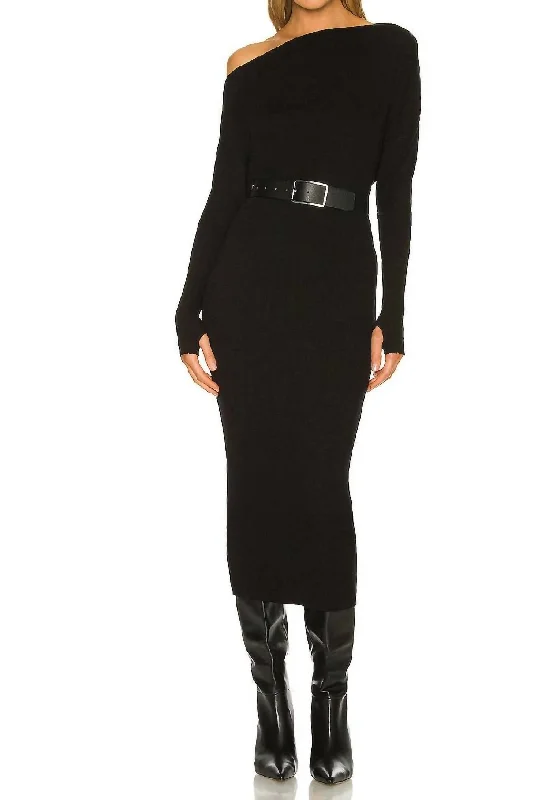 Sweater Knit Slouch Dress In Black