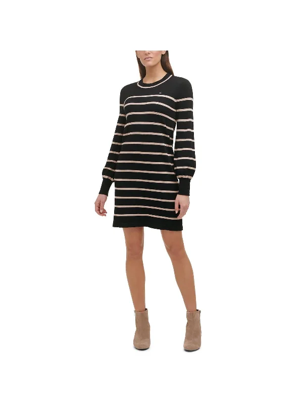 Womens Striped Knee-Length Sweaterdress