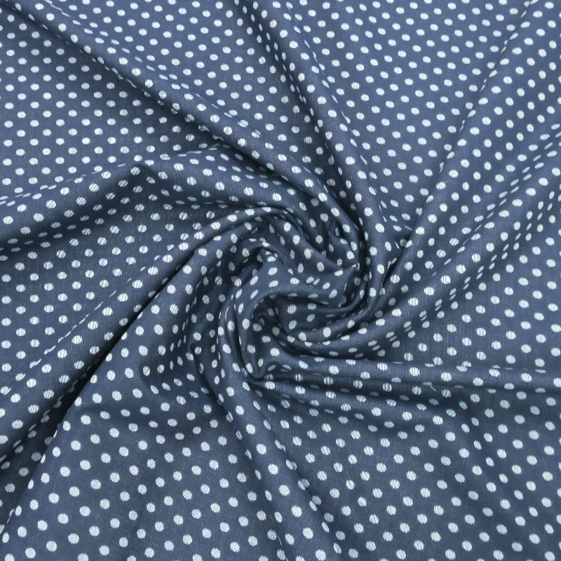 Blue Dotted 100% Fine Italian Cotton Denim Fabric