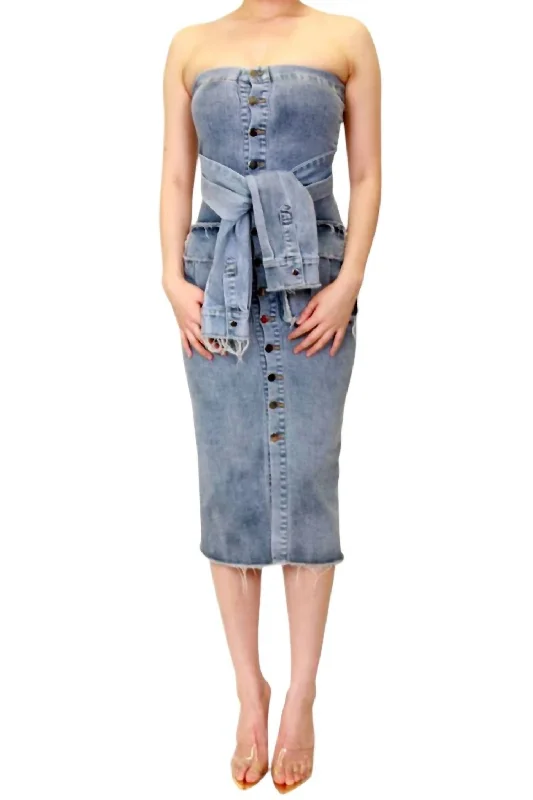 Strapless Dress With Tie In Denim