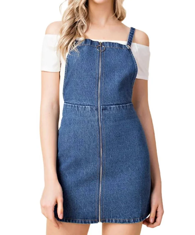 Zip Up Overall Dress In Denim