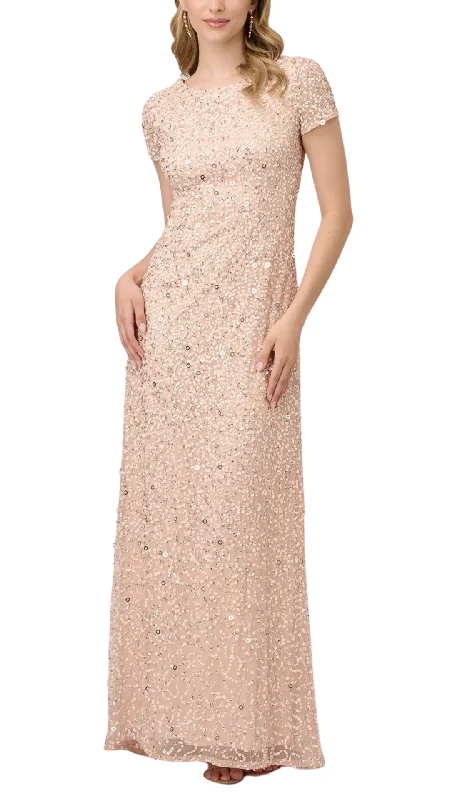 Adrianna Papell Scoop Back Sequin Gown in Blush