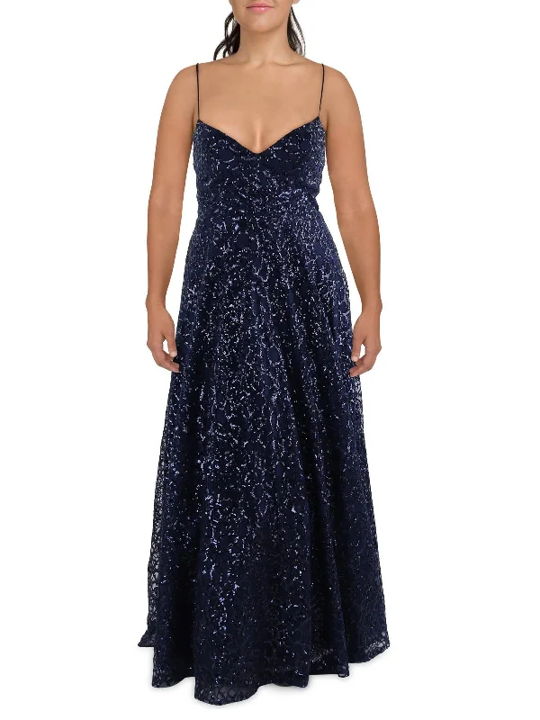 Juniors Womens Sequined Lace Evening Dress