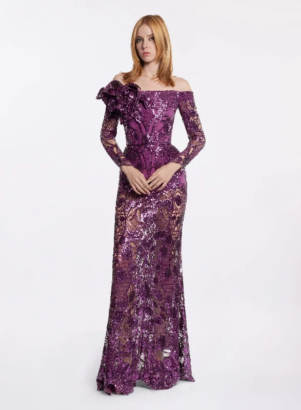 Sequin Embroidered Long Dress