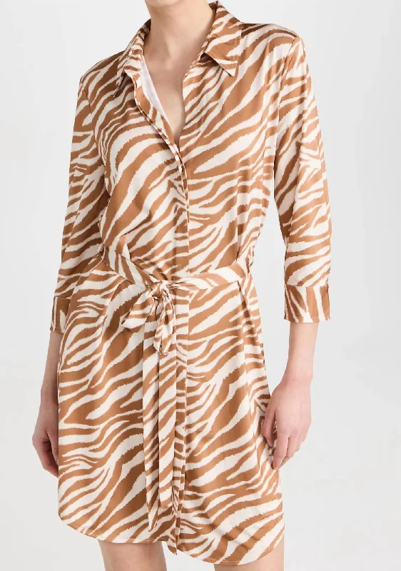 Addison Shirt Dress In Soft Tan Zebra