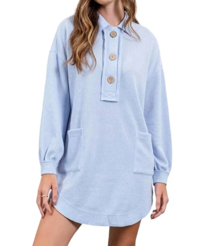 Collared Sweatshirt Dress In Light Blue