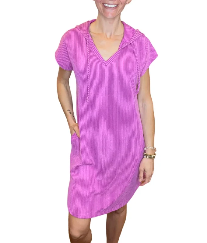 Hooded Tshirt Dress In Magenta